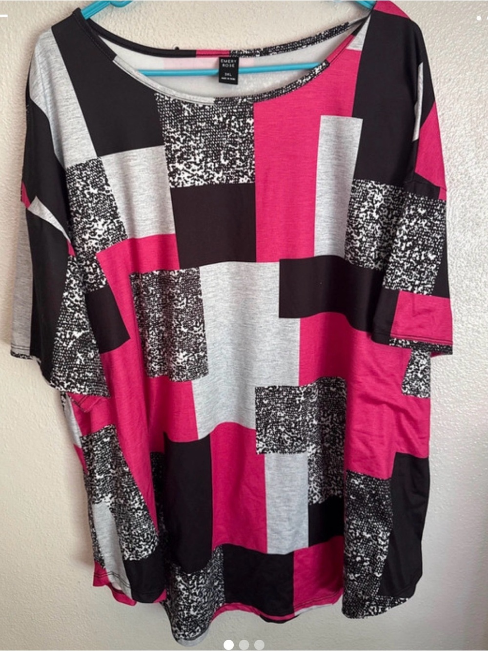 Women's Pink & Black Geometric Block Print Blouse
